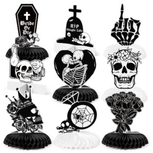 emmghen 9 pcs bride or die bachelorette party honeycomb centerpieces gothic till death do us rip single life themed 3d table toppers decor for bridal shower wedding engagement halloween decorations