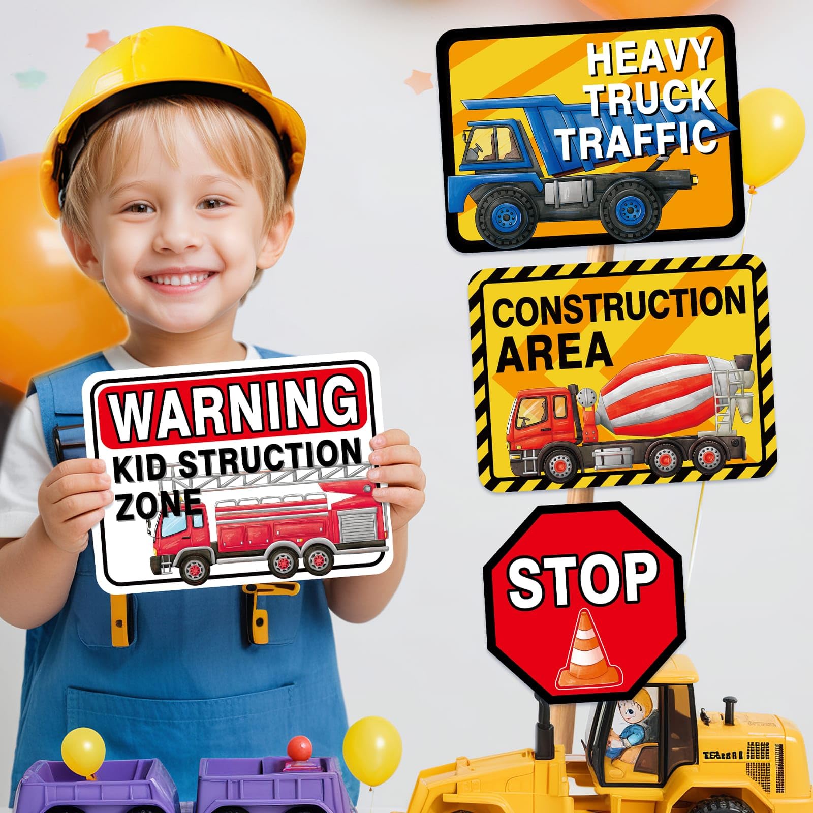 WERNNSAl Construction Truck Party Decorations - 12PCS Construction Truck Party Zone Signs Posters for Kids Construction Truck Theme Birthday Party Supplies Construction Truck Wall Art Decor for Home Garden Yard Decorations