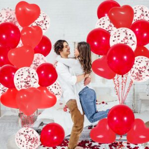 Red Balloons, 60 Pack Red Latex Balloons Red Heart Balloons and Red Confetti Balloons wiht Red Ribbon for Birthday Graduation Baby Shower Valentines Christmas Wedding Party Decorations