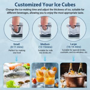 Commercial Ice Maker 100 Lbs/24H, Dual Water Inlet Options, Rapid 36 Ice Cubes in 9-15 Mins, Stainless Steel Ice Under Counter/Freestanding Machine for Home, Party, Office