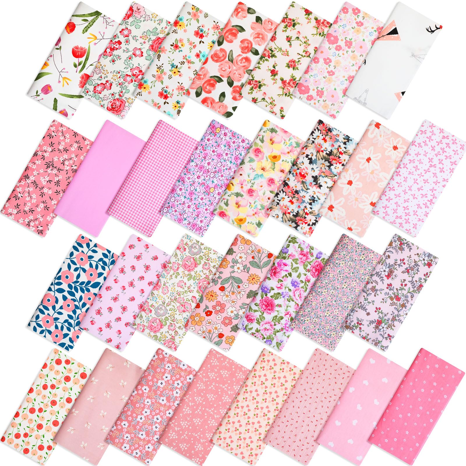 Tatuo 30 Pcs 10" Pink Theme Quilting Cotton Fabric Squares Floral Precut Fabric Square Sheets for Sewing Scrapbooking DIY Craft Patchwork