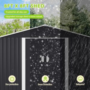 JAXPETY Large Storage Shed, Metal Sheds & Outdoor Storage, Outdoor Shed with Air Vent Lockable Door, Sheds & Outdoor Storage Tool Shed for Backyard Garden Patio Lawn (8X8 FT)