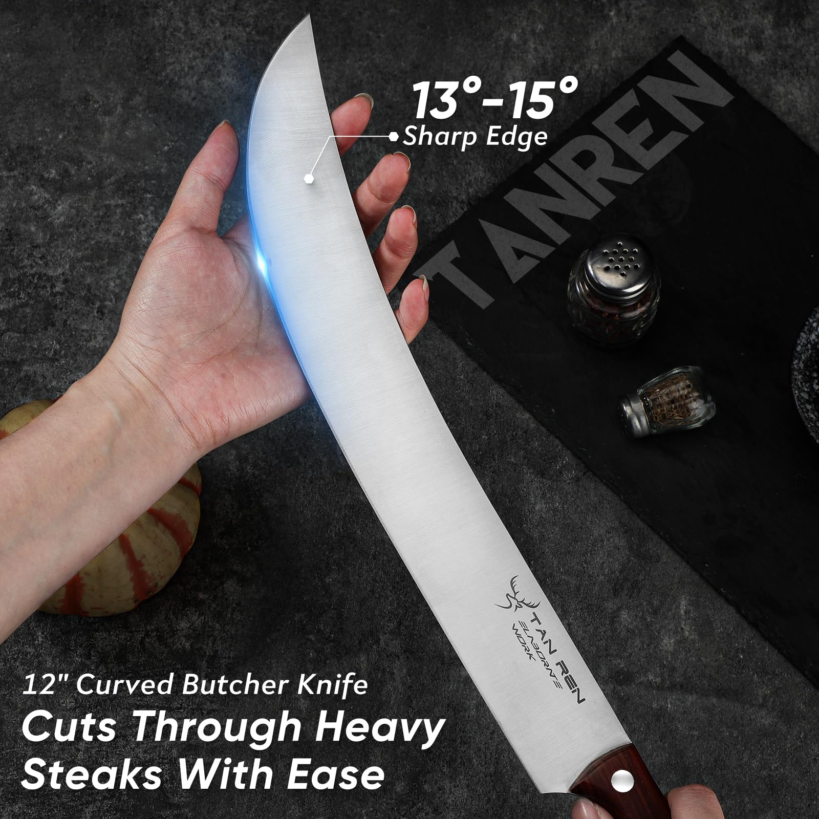 TAN REN 7 Inch Flexible Fishing Fillet Knife and 12 Inch Carving Knife with Sheath, Stainless Steel Brisket Slicing knife, Full Tang Ergonomic Fish Knife for Filleting, Deboning