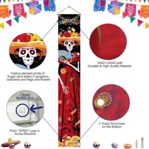 Aovaely LED Day of The Dead Sign Banners Decorations, Light Up Sugar Skull Dia De Los Muertos Altar Decorations for Halloween Day of The Dead Party Outdoor Indoor Home Decor Supplies 71x12 Inches