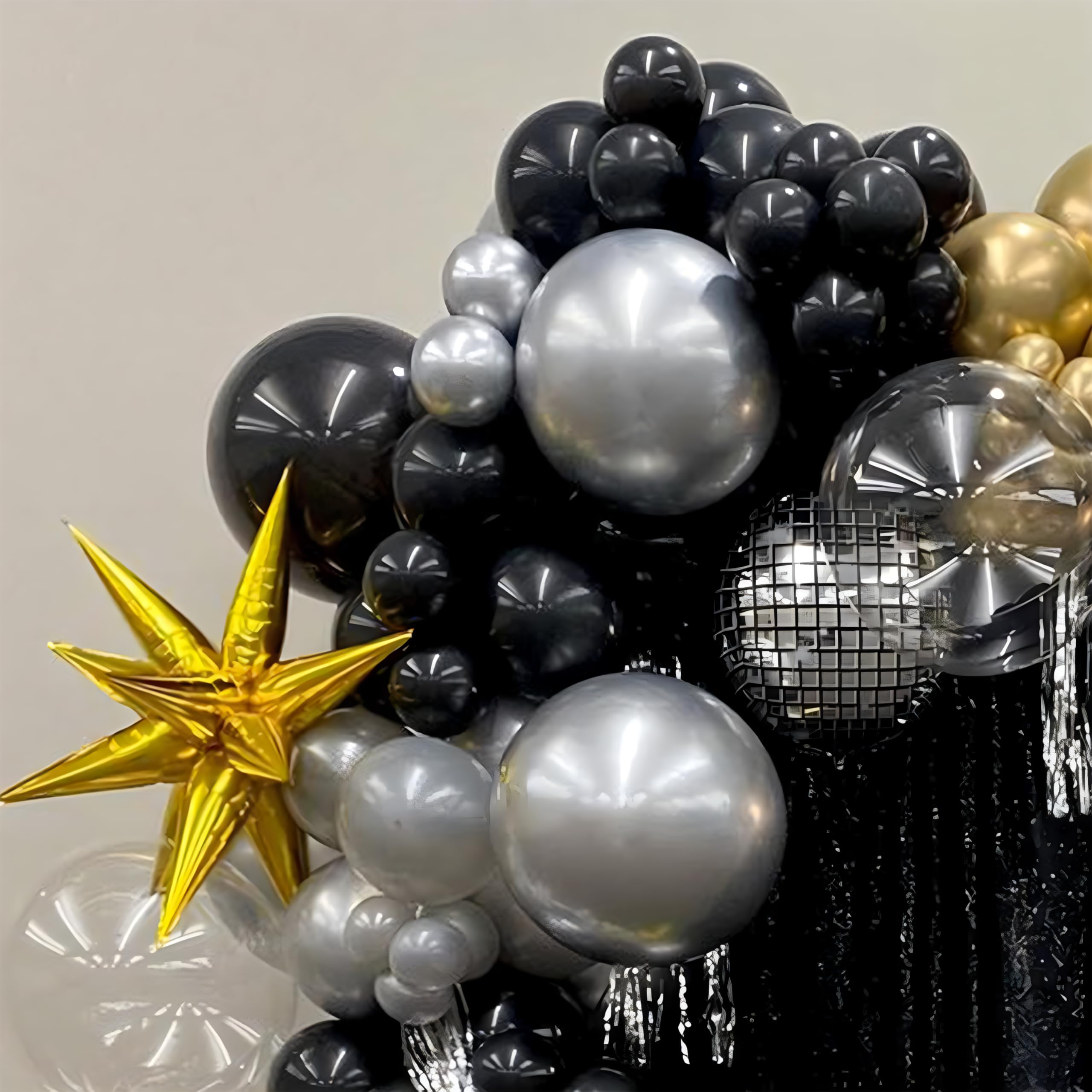 Black Gold Silver Balloon Garland Arch Kit 148 pcs 12" 10" 5" Latex Balloons Set for Graduation Decorations Birthday New Year Party Anniversary Decorations Supplies