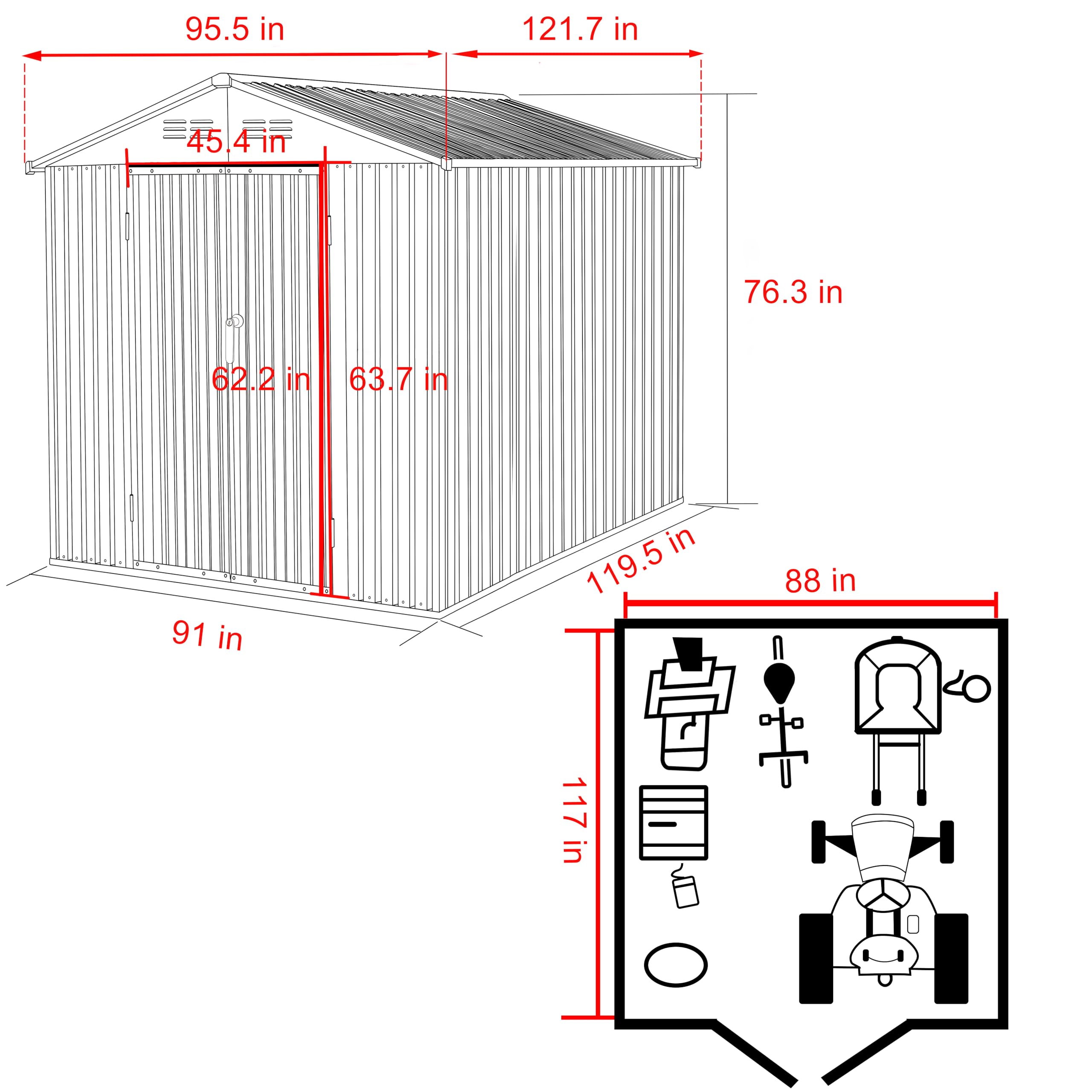 VEIKOU 8’x10’ Outdoor Storage Shed, Metal Storage Shed with Lockable Door & Air Vents, Garden Tool Shed with Thickened Galvanized Steel for Backyard, Patio, Grey