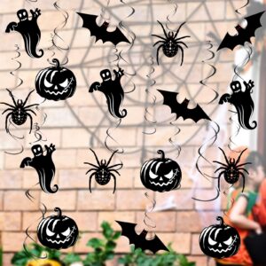 32Pcs Halloween Hanging Swirl Decorations, Halloween Party Decorations with Black Spider Pumpkin Sign Swirls for Home Indoor Outdoor Party Office Decor Supplies