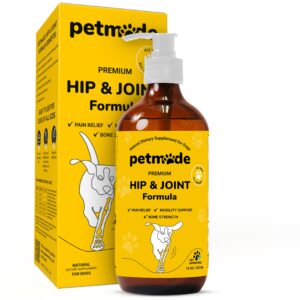 petmade dog hip and joint supplement - junior and senior dog supplements for mobility, flexibility support and bone strength, deluxe glucosamine chondroitin for dogs, 16 oz