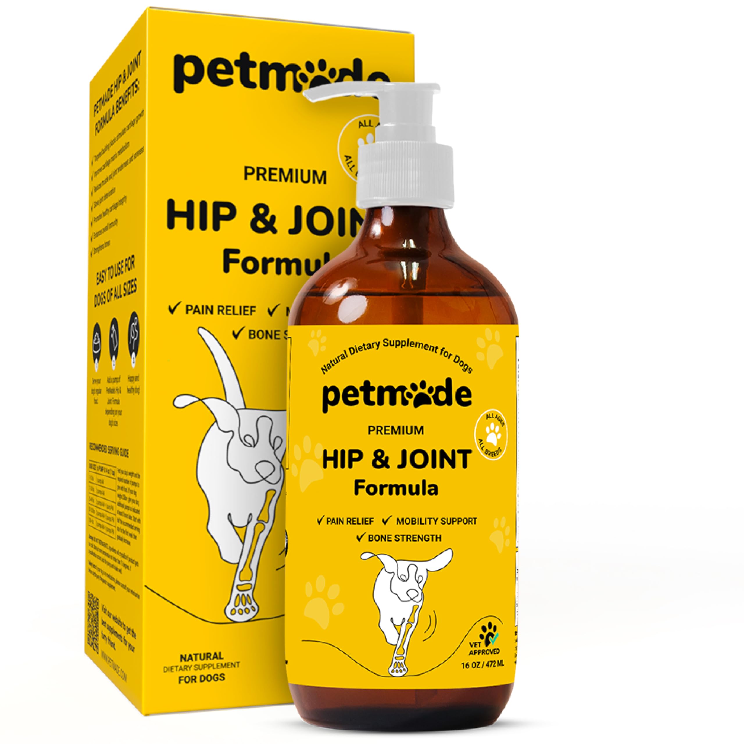 PetMade Dog Hip and Joint Supplement - Junior and Senior Dog Supplements for Mobility, Flexibility Support and Bone Strength, Deluxe Glucosamine Chondroitin for Dogs, 16 oz