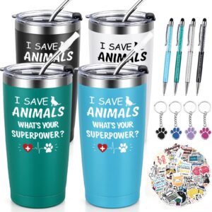 lifecapido 13pcs vet tech gifts, veterinarian gifts, i save animals what's your superpower - 20oz tumbler with keychains stickers pens, vet tech week gifts christmas gifts for veterinary technologists