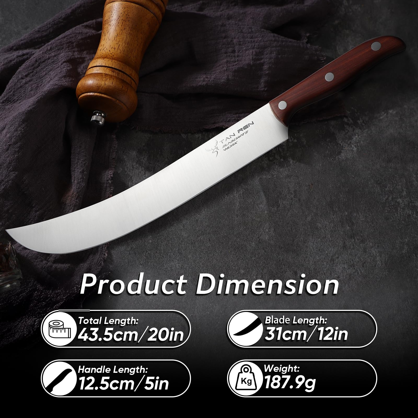 TAN REN 7 Inch Flexible Fishing Fillet Knife and 12 Inch Carving Knife with Sheath, Stainless Steel Brisket Slicing knife, Full Tang Ergonomic Fish Knife for Filleting, Deboning