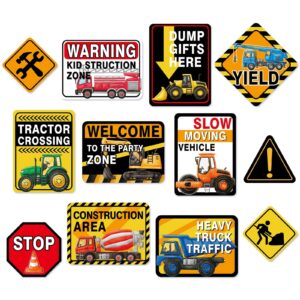 wernnsal construction truck party decorations - 12pcs construction truck party zone signs posters for kids construction truck theme birthday party supplies construction truck wall art decor for home garden yard decorations