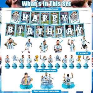 Soccer Birthday Decorations, Soccer Birthday Party Decorations Include 12 Cupcake Topper, 2 Banner, 3 Centerpieces, and 6 Hanging Swirls, Soccer Themed Birthday Party Supplies for Kids