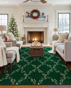 seavish 2024 christmas area rug 5x7 area rugs for living room low pile soft washable rugs for bedroom aesthetic xmas green diamond floor cover carpet rug for dining room nursery playroom home office