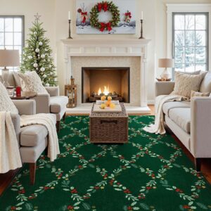 Seavish 2024 Christmas Area Rug 5x7 Area Rugs for Living Room Low Pile Soft Washable Rugs for Bedroom Aesthetic Xmas Green Diamond Floor Cover Carpet Rug for Dining Room Nursery Playroom Home Office