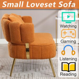 HRVEOCEI Boucle Loveseat Sofa, 52" Small Couch for Small Space Bedroom, Modern Mini Couch Sofa with Gold Chrome Legs and Comfy Pillows for Office Dorm (Orange)