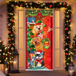 konsait christmas dog door cover, 78.7 x 35.4 in christmas door banner front door christmas decorations christmas porch decor funny xmas dogs front door decorations christmas party home decor