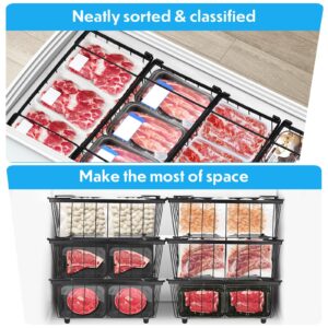 Kadrama Freezer Organizer Bins, 4 Pack Stackable Chest Freezer Organizer for 5 and 7 Cu.FT Deep Freezer Metal Wire Storage Basket with Side Handles Pantry Organization Bins, Get Food Easily