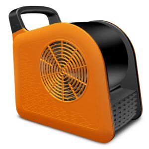 puligoth air mover blower fan for drying cooling and ventilating, high velocity fan for home garage workshop and job site use, portable floor fan with 185° rotation, 3 speeds, 2 ac outlets, orange