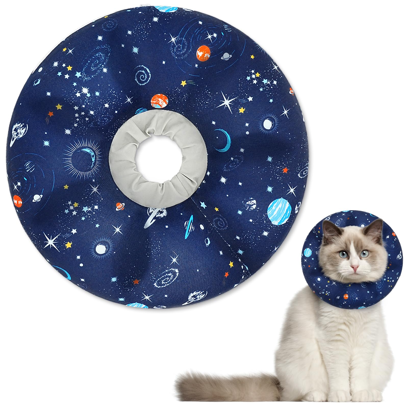 Supet Inflatable Cat Cone Collar Soft to Stop Licking, Adjustable Cat Recovery E Collar After Surgery, Cat Donut Collar for Small Medium Large Cats Kitten Pet