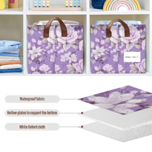 KUEJOP Flower Purple Rose Rectangle Storage Bin, Decorative Collapsible Organizer Storage Basket with Handles for Home