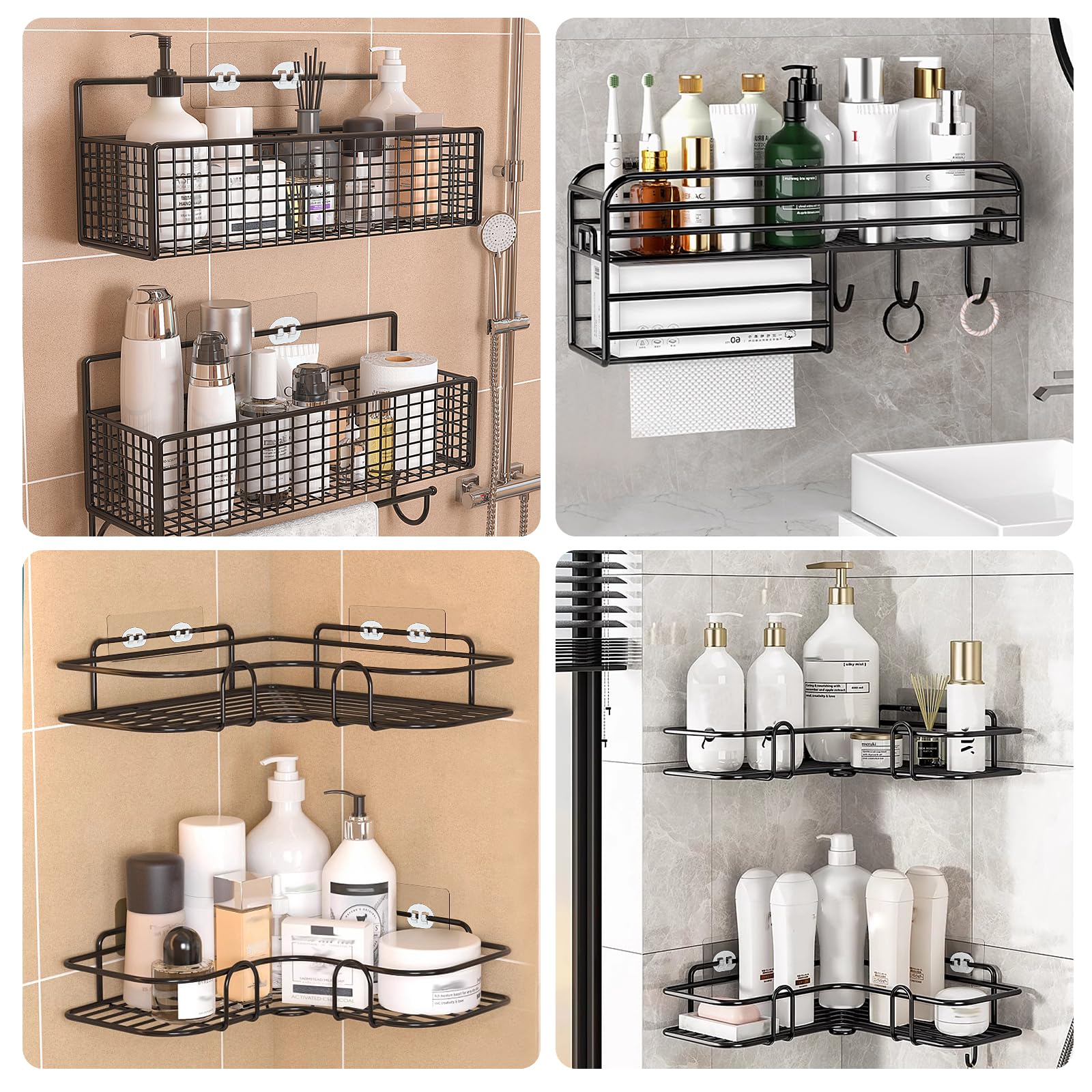 WLLHYF 12 Pcs Shower Adhesive Hooks Shower Caddy Adhesive Replacement, Transparent Strong Hook Strip Waterproof No Drilling Organizer for Soap Holder, Kitchen Racks (4 Double + 2 Claws)