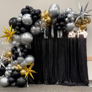 black gold silver balloon garland arch kit 148 pcs 12" 10" 5" latex balloons set for graduation decorations birthday new year party anniversary decorations supplies