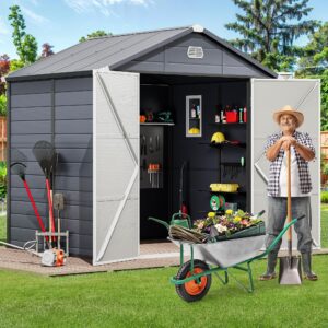 YITAHOME 8x6.2FT Outdoor Resin Storage Shed w/o Floor, All-Weather Plastic Shed with Lockable Doors, Window & Vents, Plastic Tool Shed for Backyard, Patio, Poolside, Lawn, Dark Gray