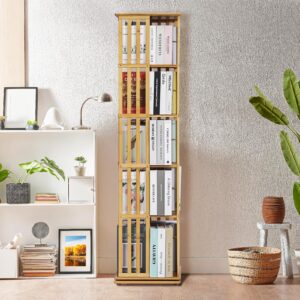 Athena Collection Rotating Book Shelf Corner Bookcase, Floorstanding 5-Tier Modern Open Bookshelf Book Case, 360 Display Wood Shelf Book Storage Rack for Office Bedroom Living Room Furniture, Natural