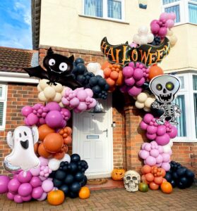 hot pink halloween balloon garland arch kit,133pcs black orange pink sand white balloons large wings ghost skeleton bat foil balloons for kids,family,halloween party background cosplay theme party