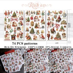 Rub On Transfers for Crafts Pressure Transfer Stickers Fit Cloth Glass Acrylic Wood Furniture Stone Scrapbooking Stuff Small Vintage Junk Journal Supplies (Christmas)