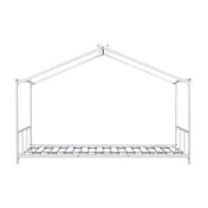 UOCFYK Twin Size Floor Bed with Roof Design for Kids, Girls, Boys,Montessori Floor Bedframe for Small Space,Easy Assembly & No Box Spring Needed, White