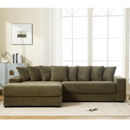 Left Facing Oversized Modular Sectional Sofa Two-Piece Cloud Couch with Extra Wide Chaise Lounge, Corduroy Upholstered L Shaped Loveseat Sofa&Couches for Living Room Apartment