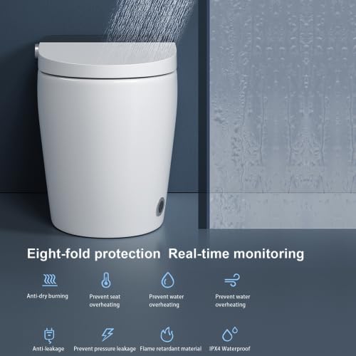 Smart Bidet Toilet for Bathrooms One Piece Toilet With Heated Seat,Foot/Auto Sensor, Dual Flush, Tankless, 1.28 GPF, Nightlight, White