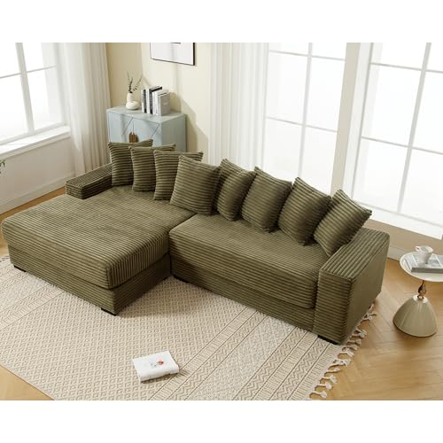 Left Facing Oversized Modular Sectional Sofa Two-Piece Cloud Couch with Extra Wide Chaise Lounge, Corduroy Upholstered L Shaped Loveseat Sofa&Couches for Living Room Apartment