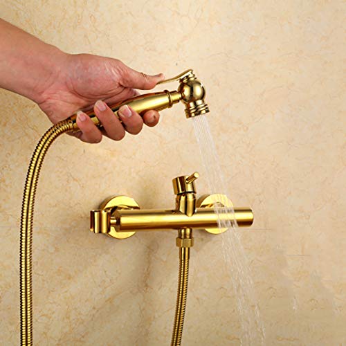 BINCAVIDOU Bidet Spray Set, Wall Mounted Brass Hot and Cold Water Bidet Bathroom Hand Shower Bidet Toilet Sprayer Hygienic Shower Bidet Tap Set with Booster Nozzle,Rose Gold