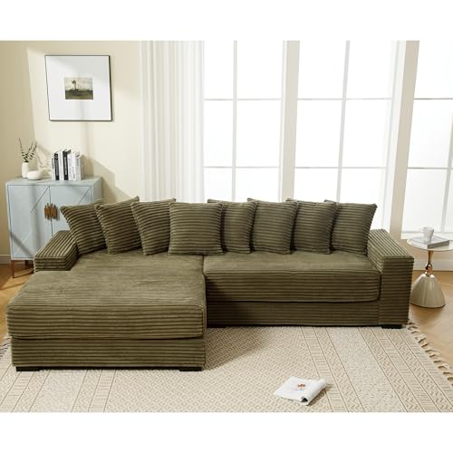 Left Facing Oversized Modular Sectional Sofa Two-Piece Cloud Couch with Extra Wide Chaise Lounge, Corduroy Upholstered L Shaped Loveseat Sofa&Couches for Living Room Apartment