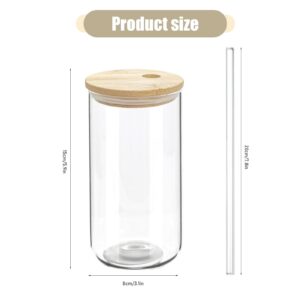 WHEATHUSK 20 Pack Drinking Glass Cups with Bamboo Lids and Glass Straws 16oz Iced Coffee Cups Clear Glass Tumblers Can Shaped Drinking Beer Glasses Cute Cups for Tea, Smoothie, Whiskey, Soda, Gift