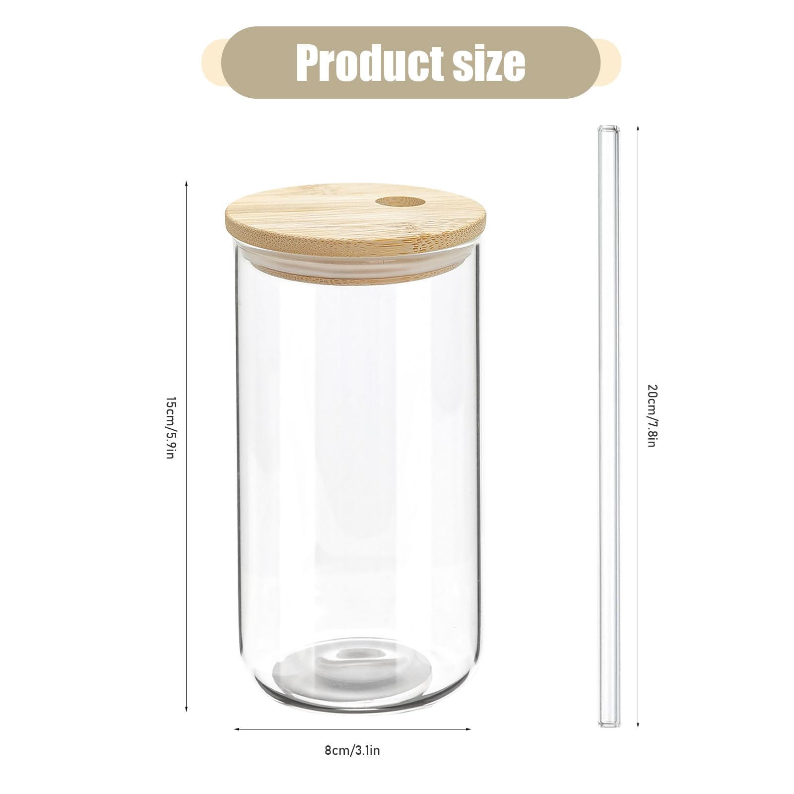 WHEATHUSK 20 Pack Drinking Glass Cups with Bamboo Lids and Glass Straws 16oz Iced Coffee Cups Clear Glass Tumblers Can Shaped Drinking Beer Glasses Cute Cups for Tea, Smoothie, Whiskey, Soda, Gift