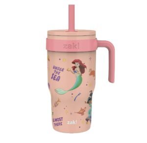 zak designs disney princess cruiser tumbler with handle, leak-proof straw, stainless steel, vacuum insulated, 18 oz.