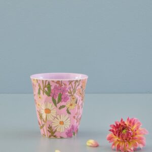 RICE BY RICE Melamine Medium Cup - Soft Pink - Daisy Dearest Print - 8.4oz