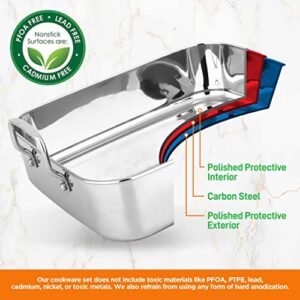 NutriChef Stainless Steel Roasting Pan with Lid and Polished Rack - Wide Wire Handles for a Confident Grip - Ideal for Thanksgiving, Tender Roasts, Deep Dishes, and More, 14.8'' x 11.6" x 3.7" IN