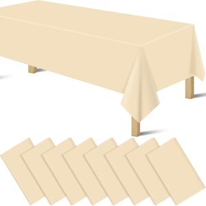 byojia 8pcs beige plastic tablecloths for rectangle tables, plastic table cover disposable ivory party table cloths for wedding birthday baby shower anniversary christmas party decorations (54 x108)