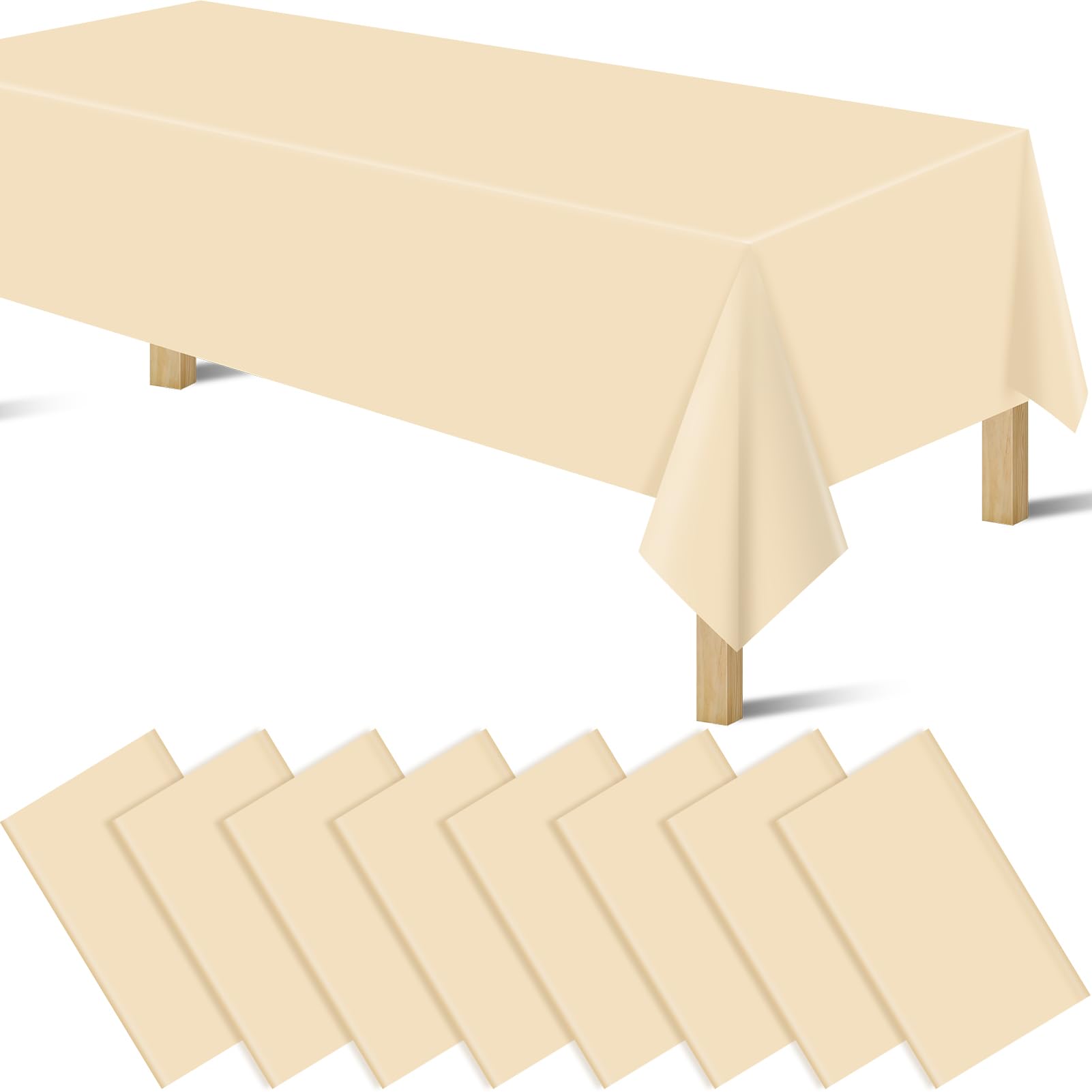 byojia 8Pcs Beige Plastic Tablecloths for Rectangle Tables, Plastic Table Cover Disposable Ivory Party Table Cloths for Wedding Birthday Baby Shower Anniversary Christmas Party Decorations (54 x108)