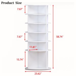 Wodeer 6 Tier 360° Rotating Shoe Rack Tower,Spinning Shoe Storage Organizer,Spinning Shoe Display,Round Shoe Rack for Entryway,Hallway,Living Room,White