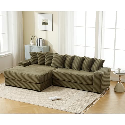 Left Facing Oversized Modular Sectional Sofa Two-Piece Cloud Couch with Extra Wide Chaise Lounge, Corduroy Upholstered L Shaped Loveseat Sofa&Couches for Living Room Apartment