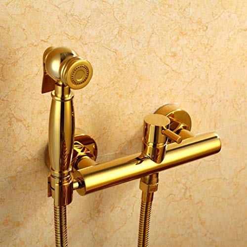 BINCAVIDOU Bidet Spray Set, Wall Mounted Brass Hot and Cold Water Bidet Bathroom Hand Shower Bidet Toilet Sprayer Hygienic Shower Bidet Tap Set with Booster Nozzle,Rose Gold