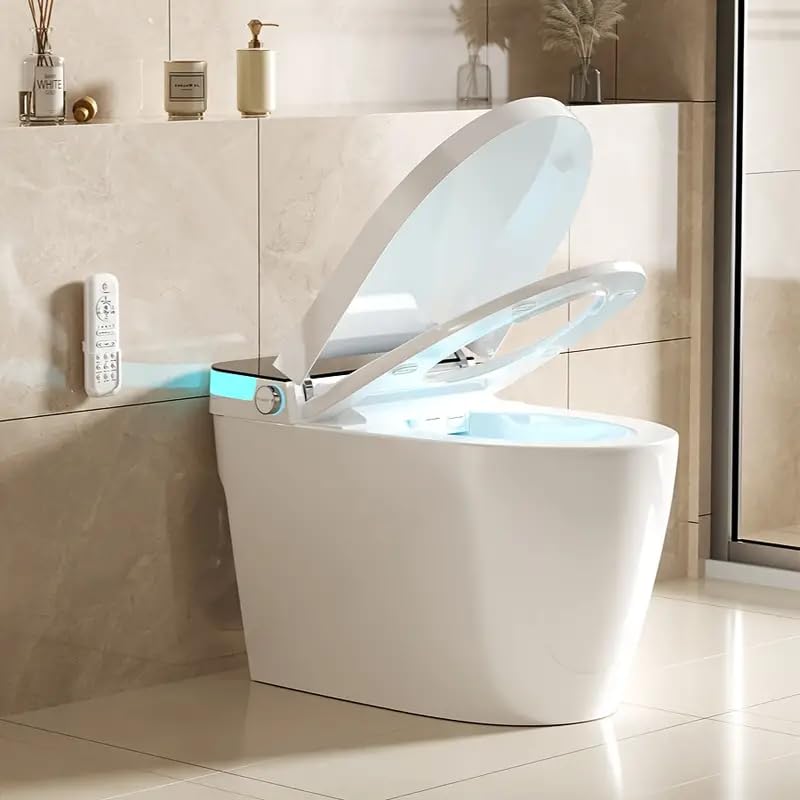 Smart Bidet Toilet for Bathrooms One Piece Toilet With Heated Seat,Foot/Auto Sensor, Dual Flush, Tankless, 1.28 GPF, Nightlight, White