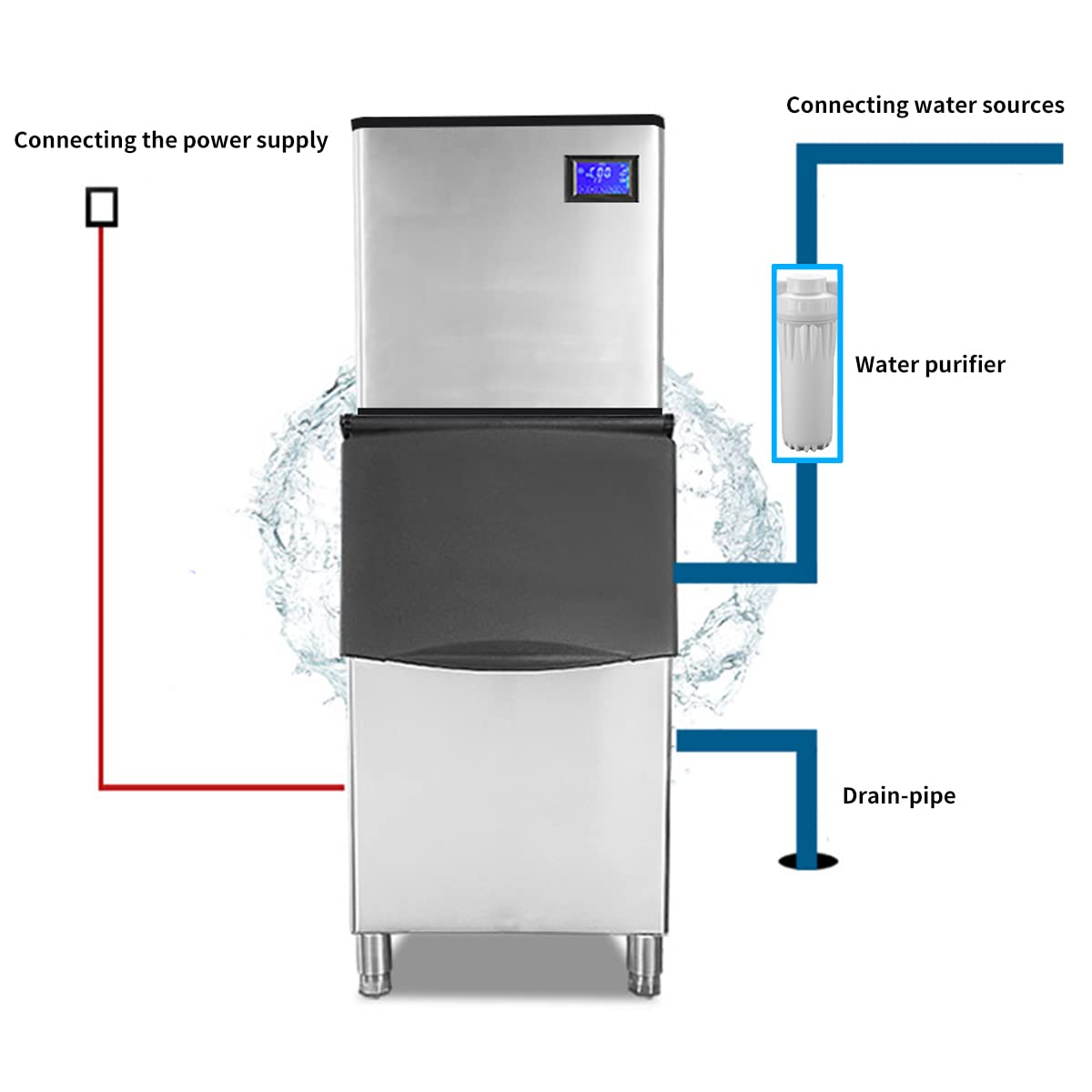 CMICE Commercial Ice Machine Maker, 350 Lbs/24H Industrial Ice Maker Machine with 308 Lbs Ice Storage, Vertical Ice Machine, Air Cooled Stainless Steel Ice Cube Maker for Bar/Cafe/Restaurant/Business