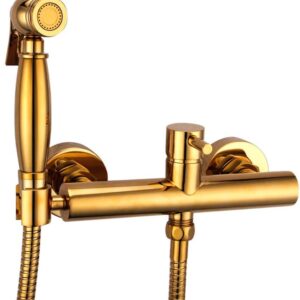 BINCAVIDOU Bidet Spray Set, Wall Mounted Brass Hot and Cold Water Bidet Bathroom Hand Shower Bidet Toilet Sprayer Hygienic Shower Bidet Tap Set with Booster Nozzle,Rose Gold